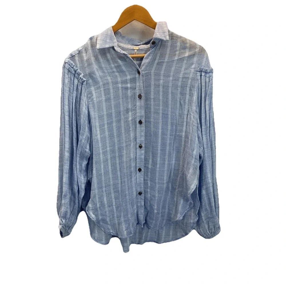 Free People Headed To The Highlands Button-Front Top‎ blue size XS Casual airy